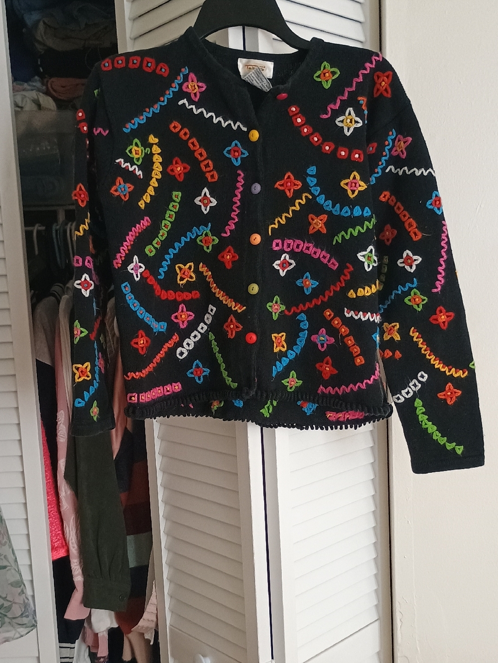 Talbots Black Cardigan Jacket with Multicolor Embroidery